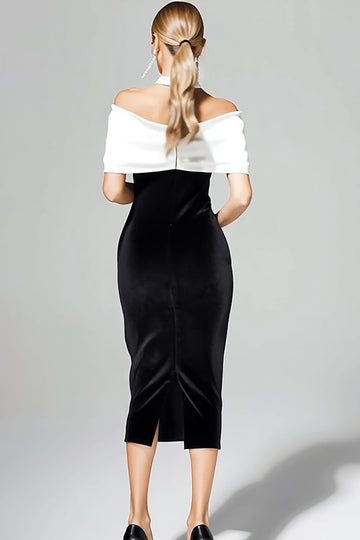 Black and White Bodycon  Off The Shoulder Semi-Formal Dress